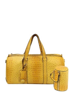 Ostrich Croc 2-in-1 Duffle & Makeup Pouch Set LF128 YELLOW